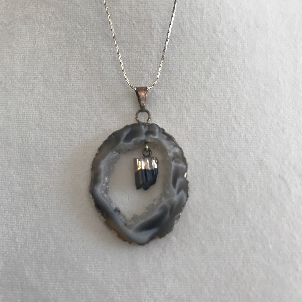 Unique Geode Necklace Silver Tones